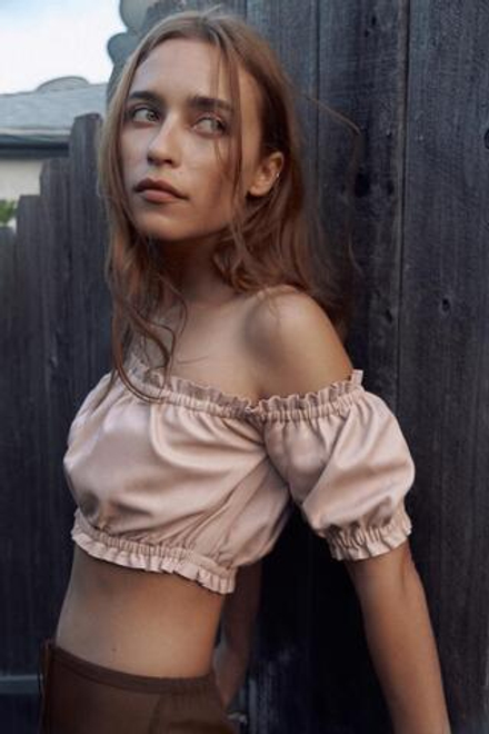 ZARA ТОП ИЗ 100% КОЖИ СО СБОРКАМИ, ЦВЕТ РОЗОВОГО ДЕРЕВА