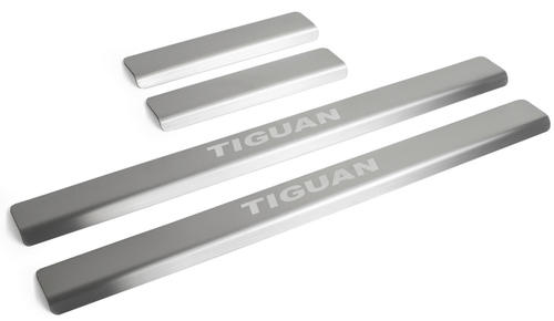 Накладки на пороги Rival для Volkswagen Tiguan II 2016-2020 2020-н.в., нерж. сталь, с надписью, 4 шт., NP.5807.3
