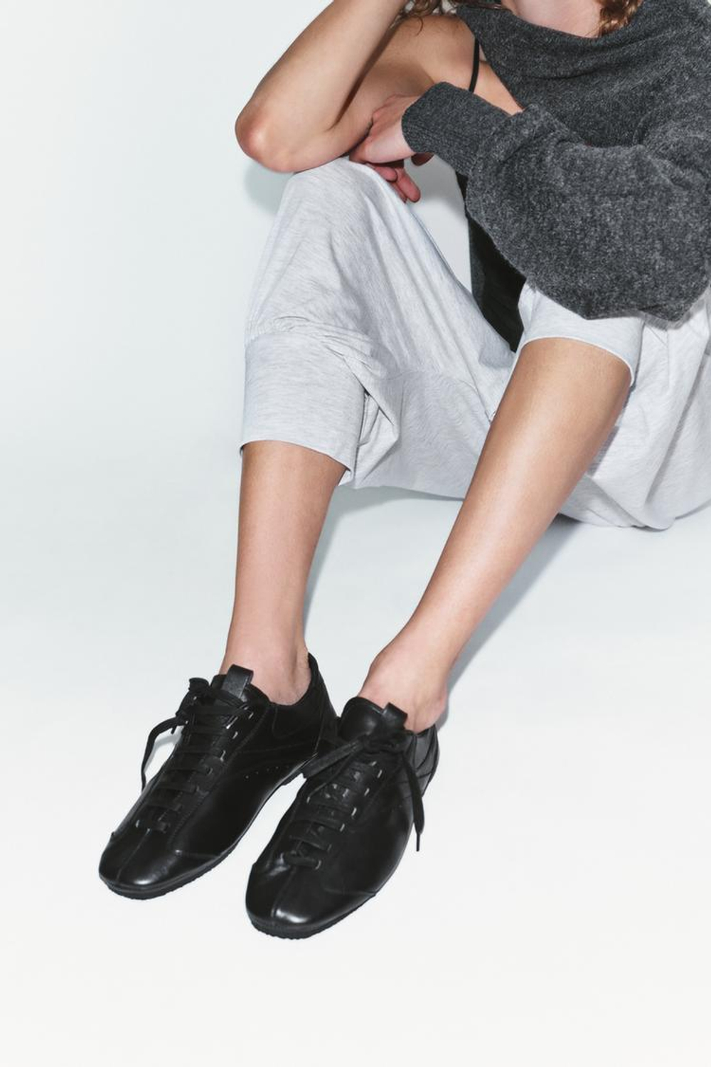 ZARA КОЖАНЫЕ ТУФЛИ-ДЕРБИ, ЧЕРНЫЙ