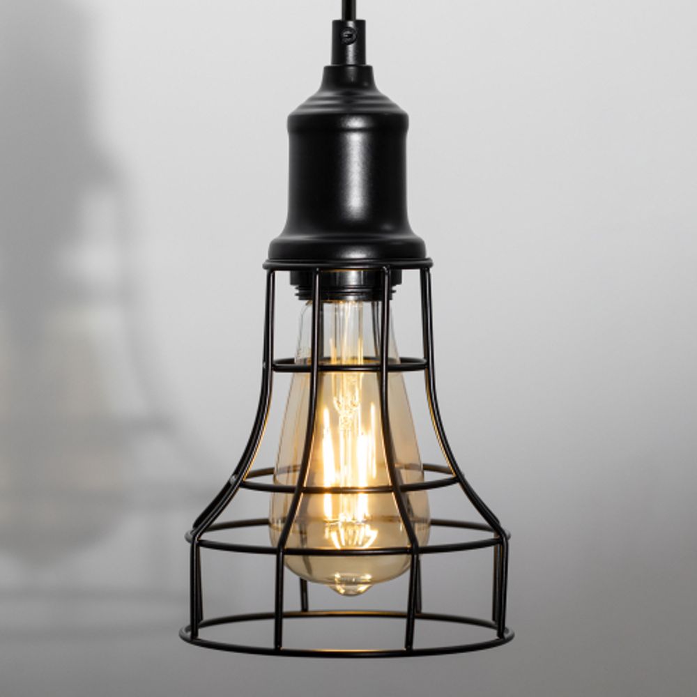 Светильник подвесной (подвес) ЭРА PL10 BK металл, E27, max 60W, высота плафона 200мм, подвеса 800мм, черный | Подвесы в стиле LOFT
