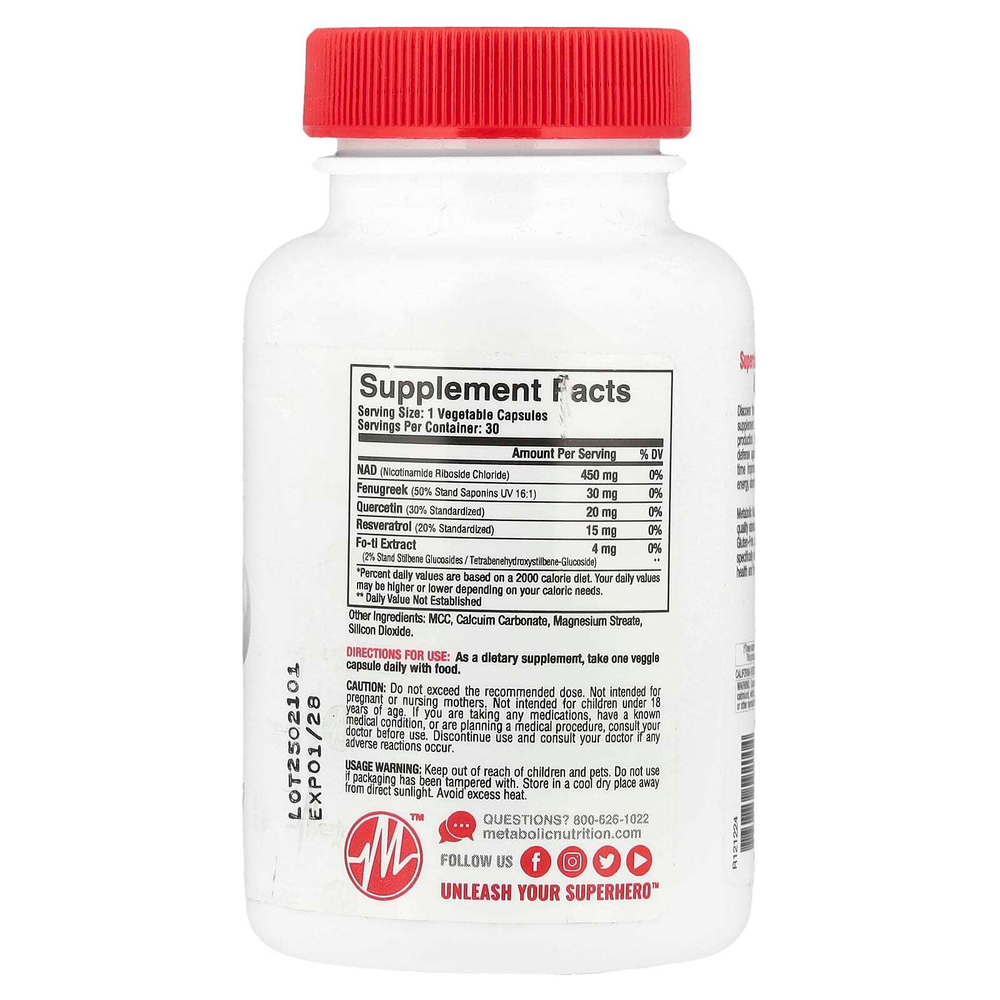 Metabolic Nutrition, NAD MAX + ™, омолаживающее средство на клеточном уровне, 30 капсул