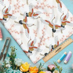 Ткань лен летящие журавли