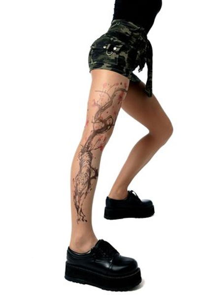 Колготки с принтом в виде крадущегося тигра (Размер: S-M-L) (Цвет: бежевый)