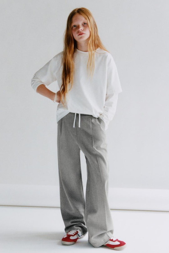 ZARA БРЮКИ С ДВОЙНЫМ ПОЯСОМ, СЕРЫЙ
