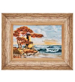 AMB-01/25 Картина «Маяк надежды» (с янтарной крошкой) пласт.рамка 33х42см