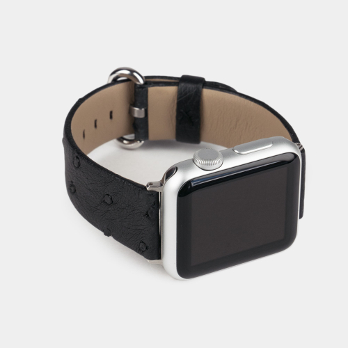 Ремешок для Apple Watch 44/45/46 mm из кожи страуса, черного цвета