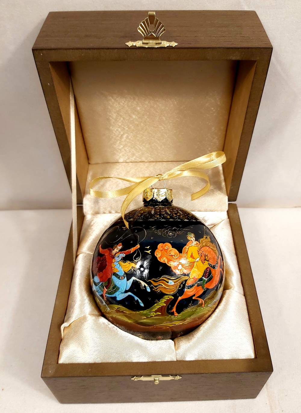 Набор шар новогодний с круговой росписью Палех "Охота" в футляре