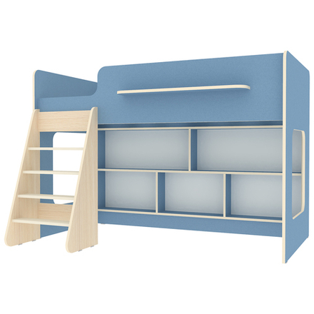 Кровать-чердак КарИВи Л-22.1   Дуб Молочный Светло-синий, голубой