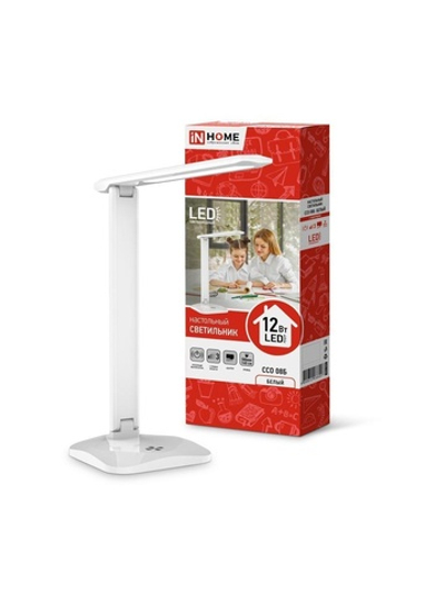 Светильник светодиодный настольный ССО 08Б 12Вт 3000-6500К 600лм сенсор-диммер с адаптером бел. IN HOME 4690612036557