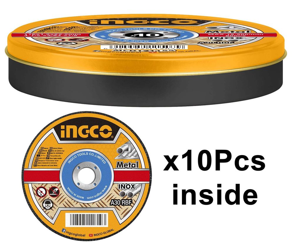 Круг отрезной 125х1.2х22 A 30 RBF Metal/Inox 10 шт. в метал. боксе INGCO MCD121255