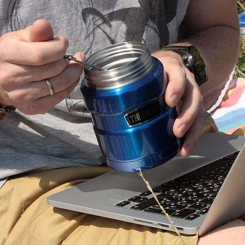 Термос для еды THERMOS KING SK-3000 0.47L, складная ложка, синий