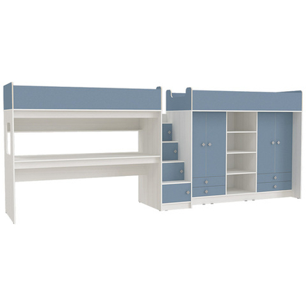 Двухъярусная кровать КарИВи Л-CE606-604 80х190 Белое Дерево Светло-синий, голубой