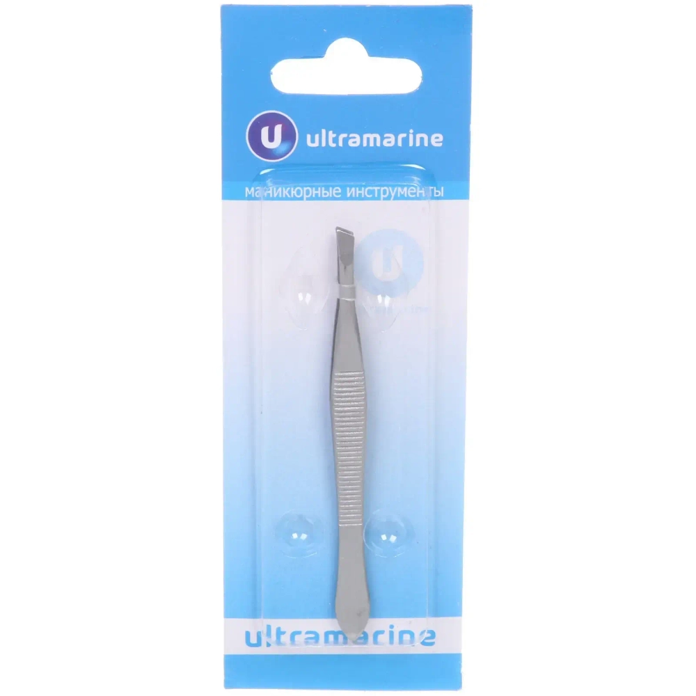 Пинцет для бровей из нержавеющей стали на блистере «Ultramarine - Bon Kapriz», скошеный, цвет металл, 9см