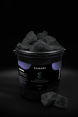 SAUNARU Камни для сауны Пироксенит колотый PREMIUM, фракция до 100 мм, ведро 15 кг, артикул SSB15-PC