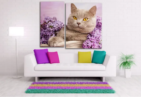 Модульная картина "Лиловый британский кот"