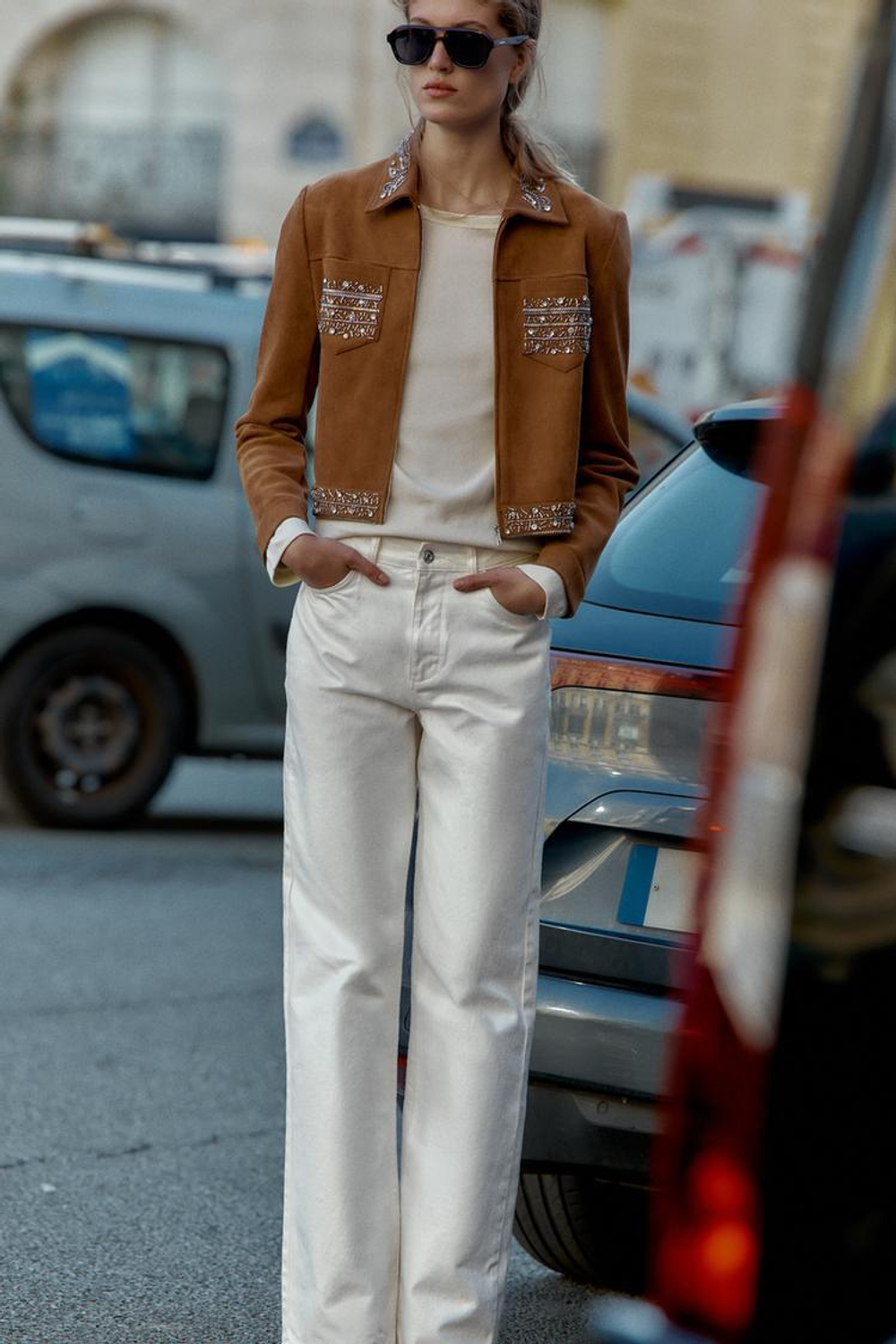 ZARA КУРТКА ПОД ЗАМШУ С ЗАКЛЕПКАМИ, КОРИЧНЕВЫЙ