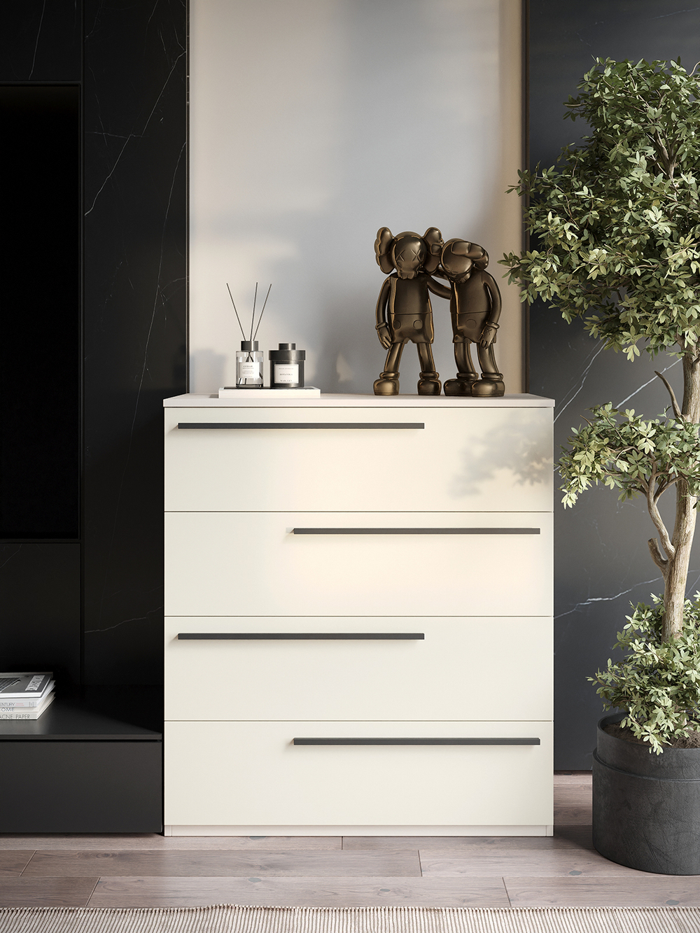 Комод SOHO для одежды, 4 ящика, цвет бежевый, габариты 80х90х40 см