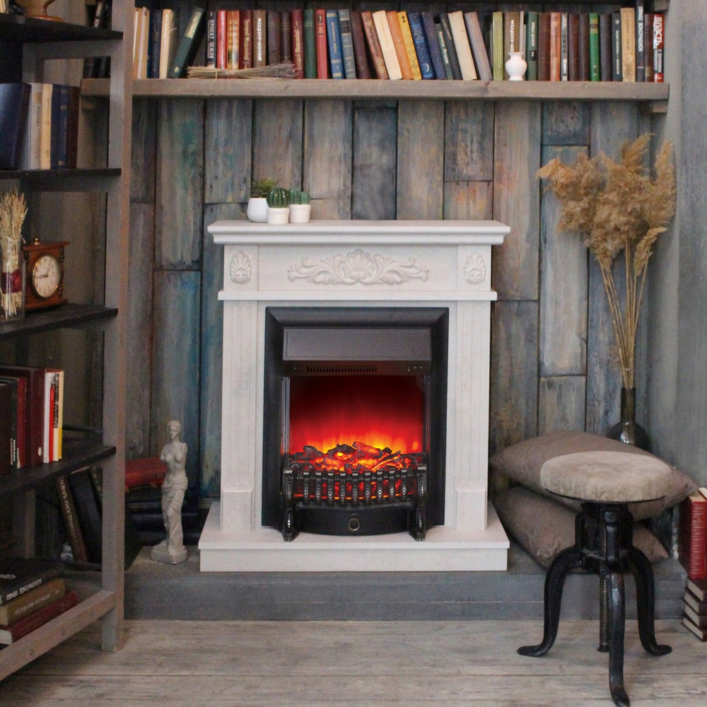 Электрокамин RealFlame Adelaida WT белый камень с очагом Fobos Lux Black