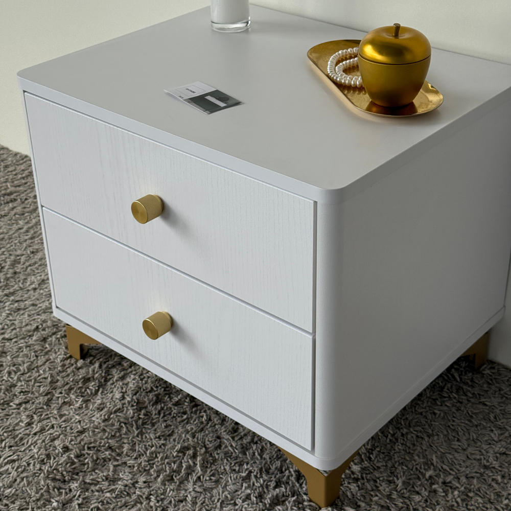 Тумба прикроватная на ножках с ящиками ROYAL 5303 эко (Белый-Золото-р.золото)