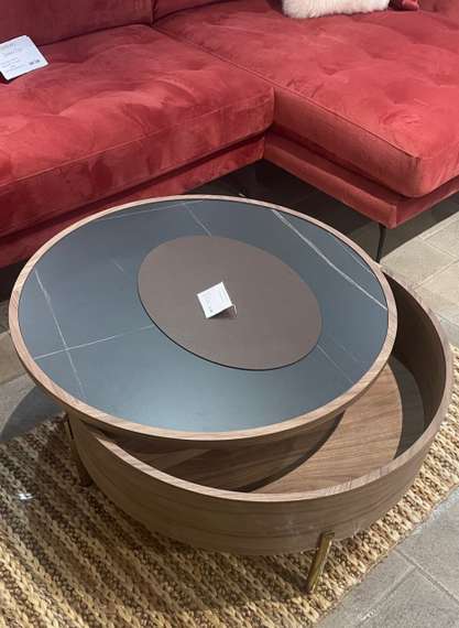 Журнальный столик Slide Ø80х40 см со сдвижной столешницей, черная керамика