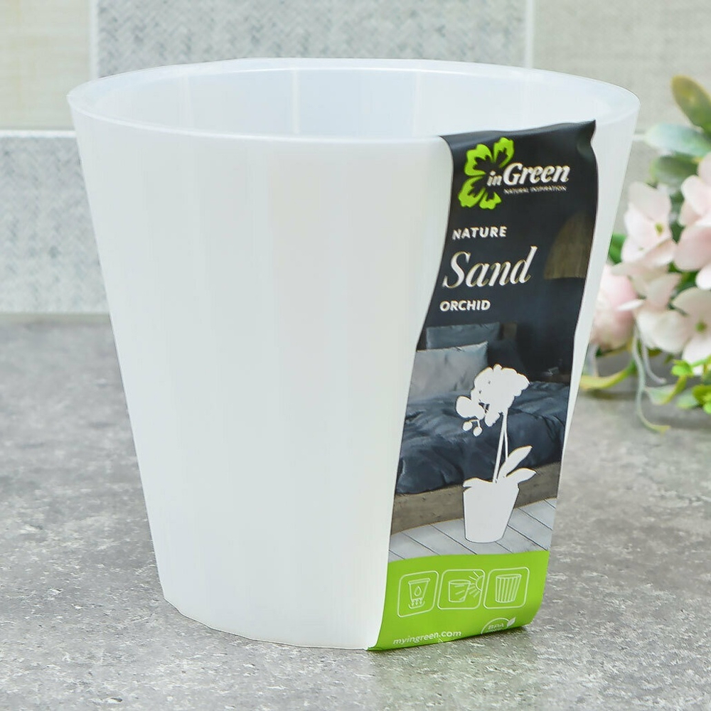 Горшок цветочный Sand Orchid 2л D160мм c дренажной вставкой, белый жемчуг