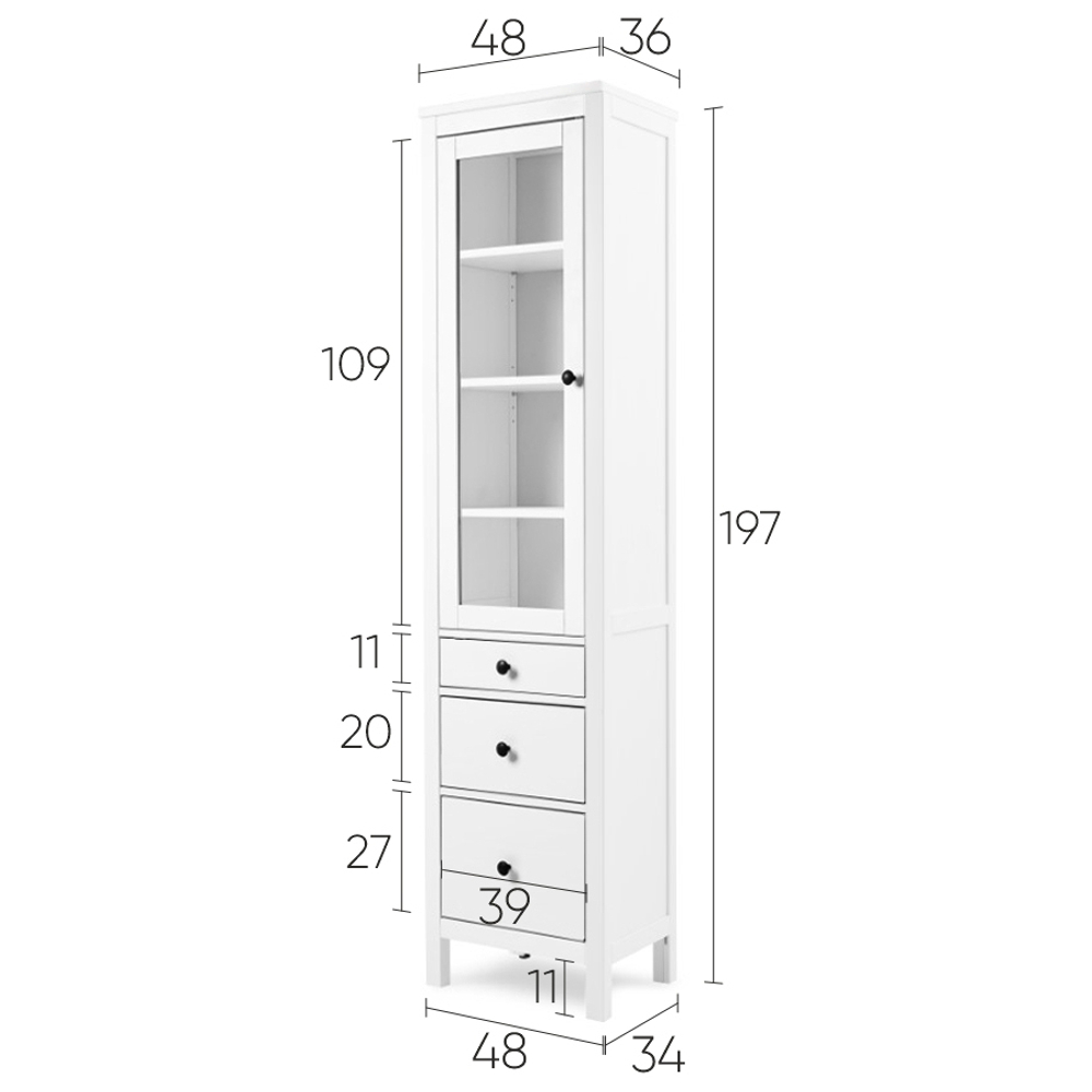 Шкаф-витрина Хемнэс Hemnes/Кымор, 3 ящика, 49х198х37 см, белый