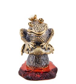 Народные промыслы AM-3693 Фигурка «Лягушка на грибочке» (латунь, янтарь)