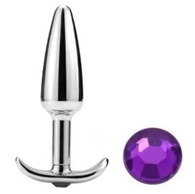 Металлическая анальная пробка-конус с фиолетовым кристаллом - 9 см. (Цвет: фиолетовый)