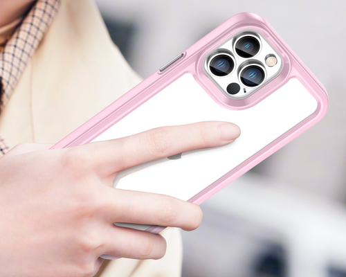 Защитный чехол прозрачный с розовыми рамками для смартфона iPhone 13 Pro, увеличенные защитные свойства