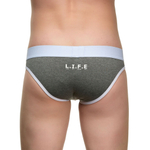 Темно-серые мужские трусы-слипы с провокационной надписью на задней части (Размер: L) (Цвет: темно-серый)