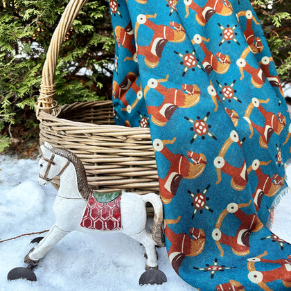 Шаль 120*120см, ЛОШАДКИ на синем