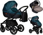 Детская коляска Indigo Mio S 3 в 1 с автокреслом Avionaut Cosmo Beige 06 черная кожа+изумрудный