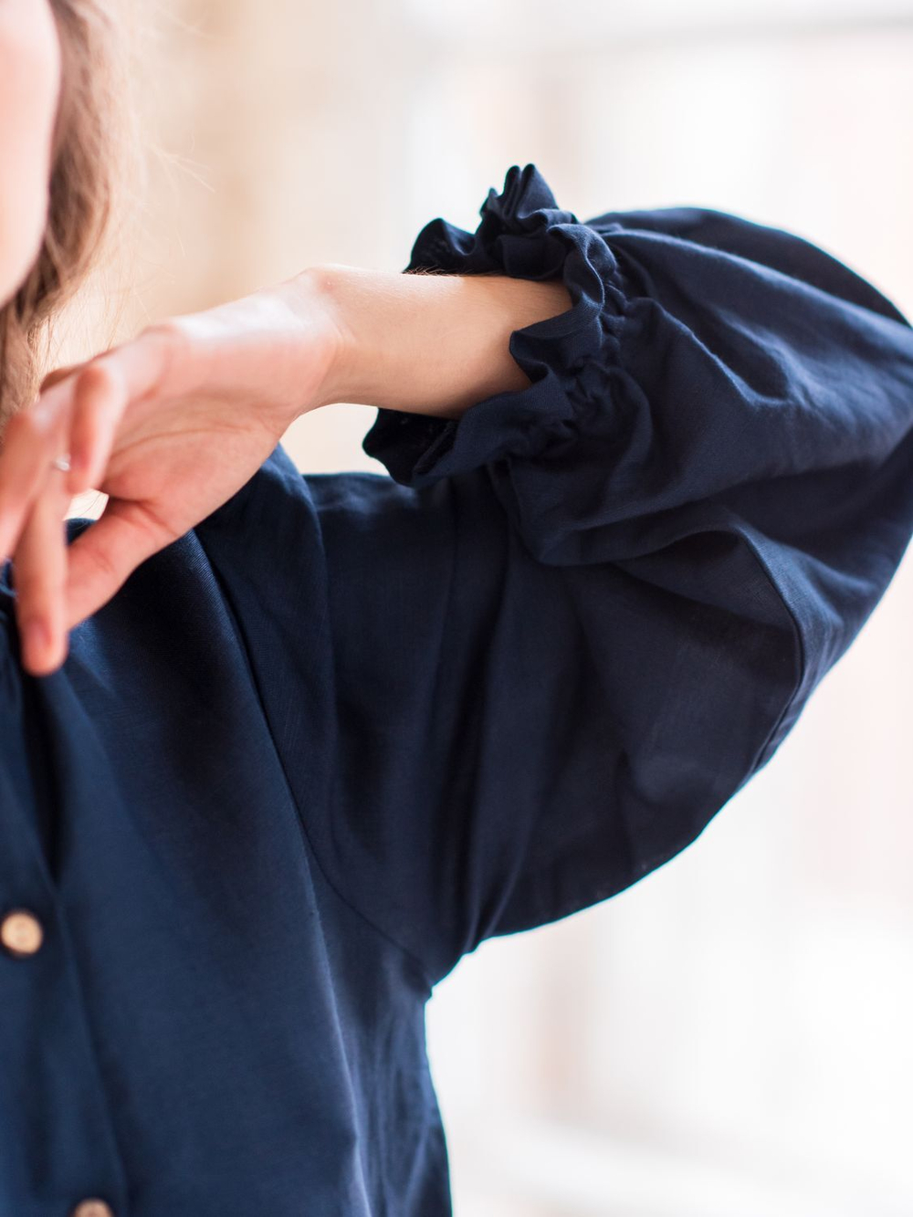 Льняное бохо платье (темно-синий)