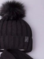 Шапка детская зимняя вязаная с помпоном и снуд