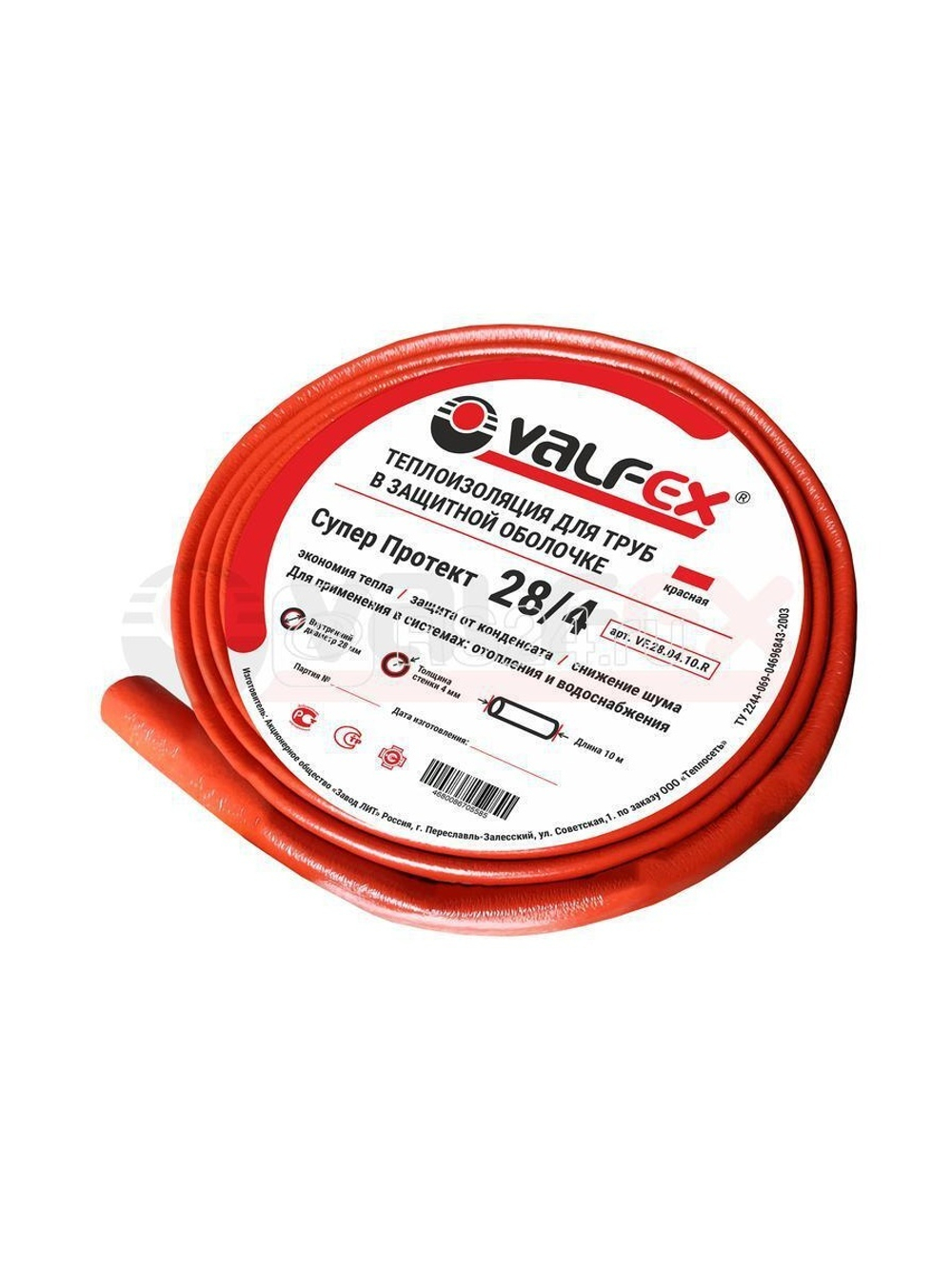 Теплоизоляция 28х4мм 10м К (уп.130м) VALFEX VF.28.04.10.R