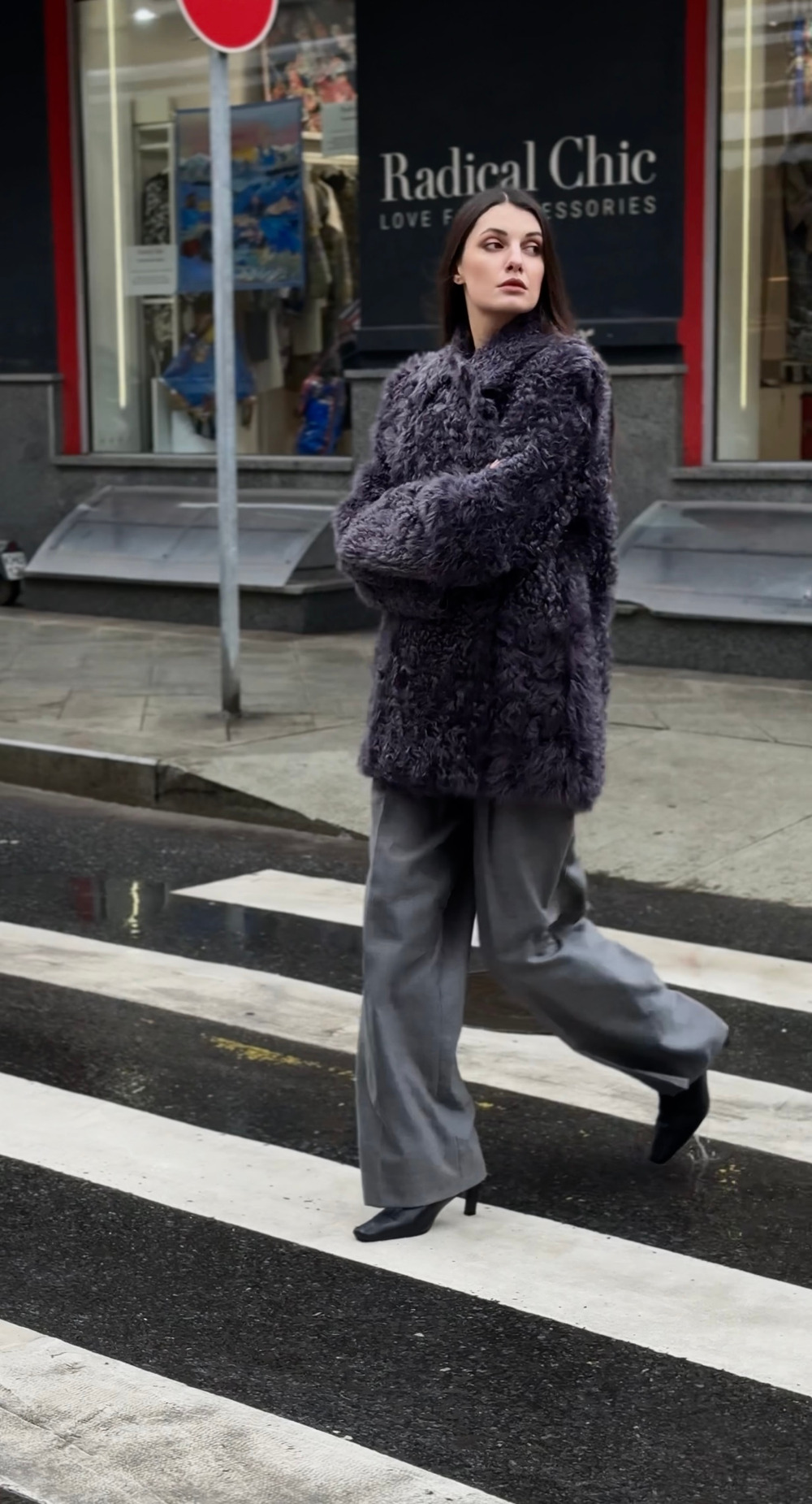 Дубленка двусторонняя "Серый сапфир"