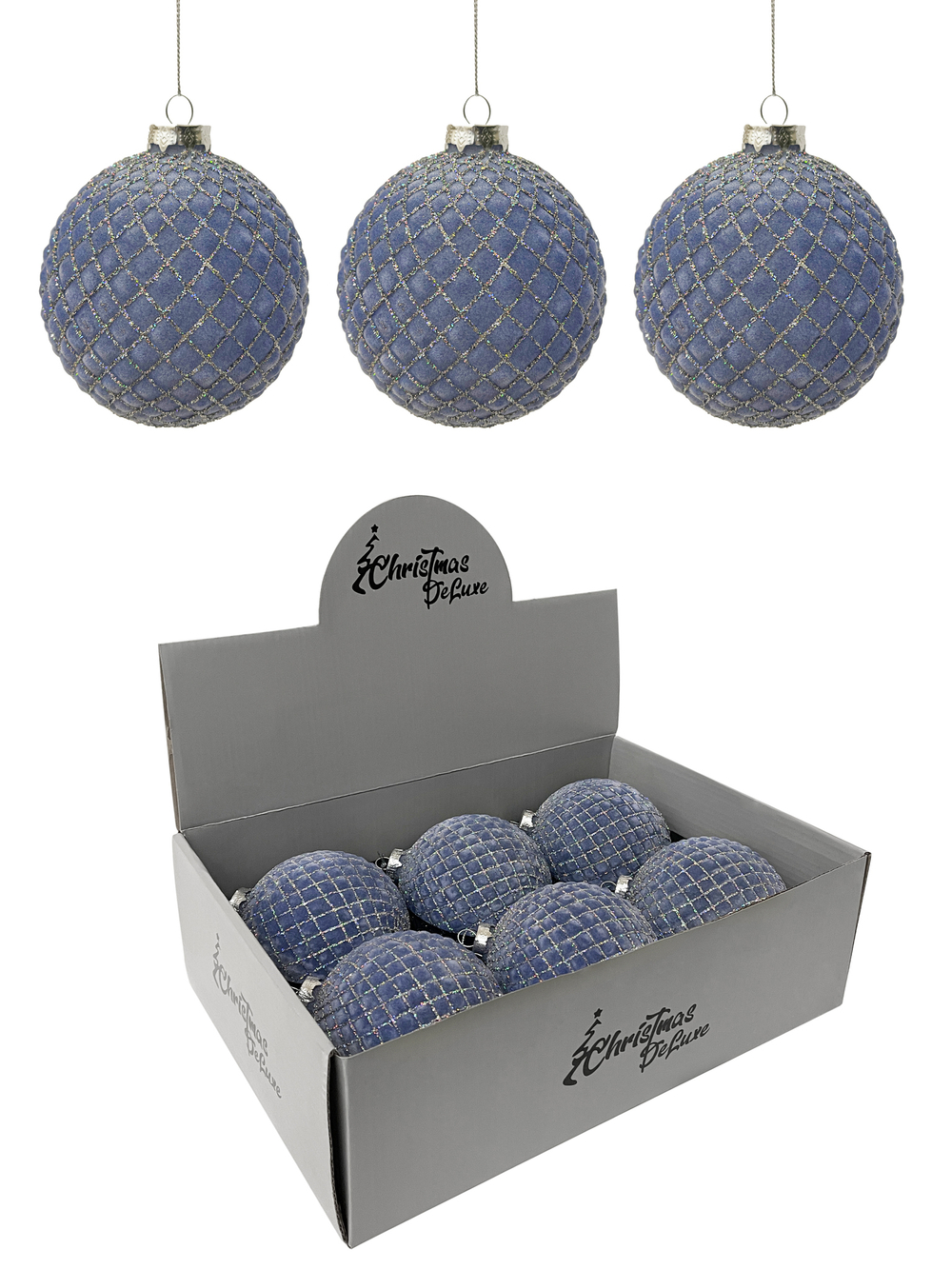 Набор шаров 10см 6шт ChristmasDeLuxe голубой с узором шампань