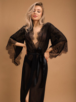 Пеньюар с отделкой кружевом черный L/XL
