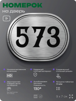 Номерок на дверь квартиры 573, для кабинета, офиса, шильдик 9 х 7 см, серебристый, Айдентика Технолоджи