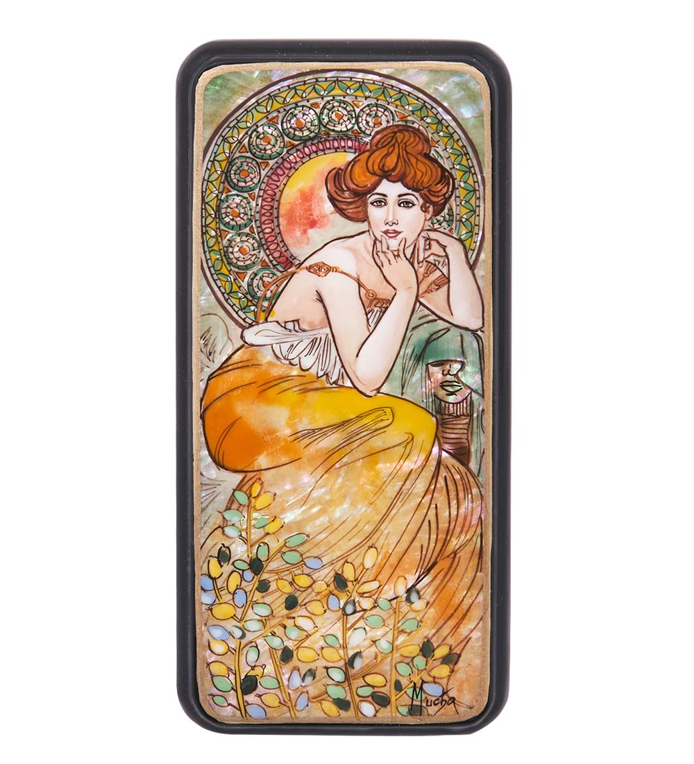 Народные промыслы ШК-55/183-E Шкатулка «Альфонс Муха - Драгоценные камни. Топаз» исп. Маркова