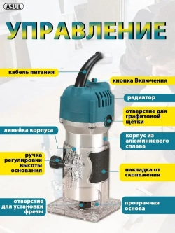 ASUL Фрезер по дереву электрический, 15 шт Набор фрез в подар