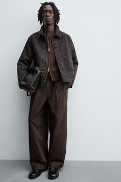 ZARA БРЮКИ ЧИНОС СО СКЛАДКАМИ, ШОКОЛАДНЫЙ