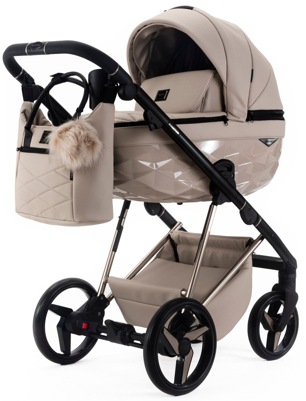 Детская коляска Adamex Quantum Superstar Deluxe 3 в 1 Q-STAR155-K (СВ.БЕЖ.КОЖА+СВ.БЕЖ.ДНО+БЕЖ.РАМА)