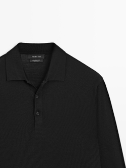 Massimo Dutti Шерстяной свитер с воротником поло, черный