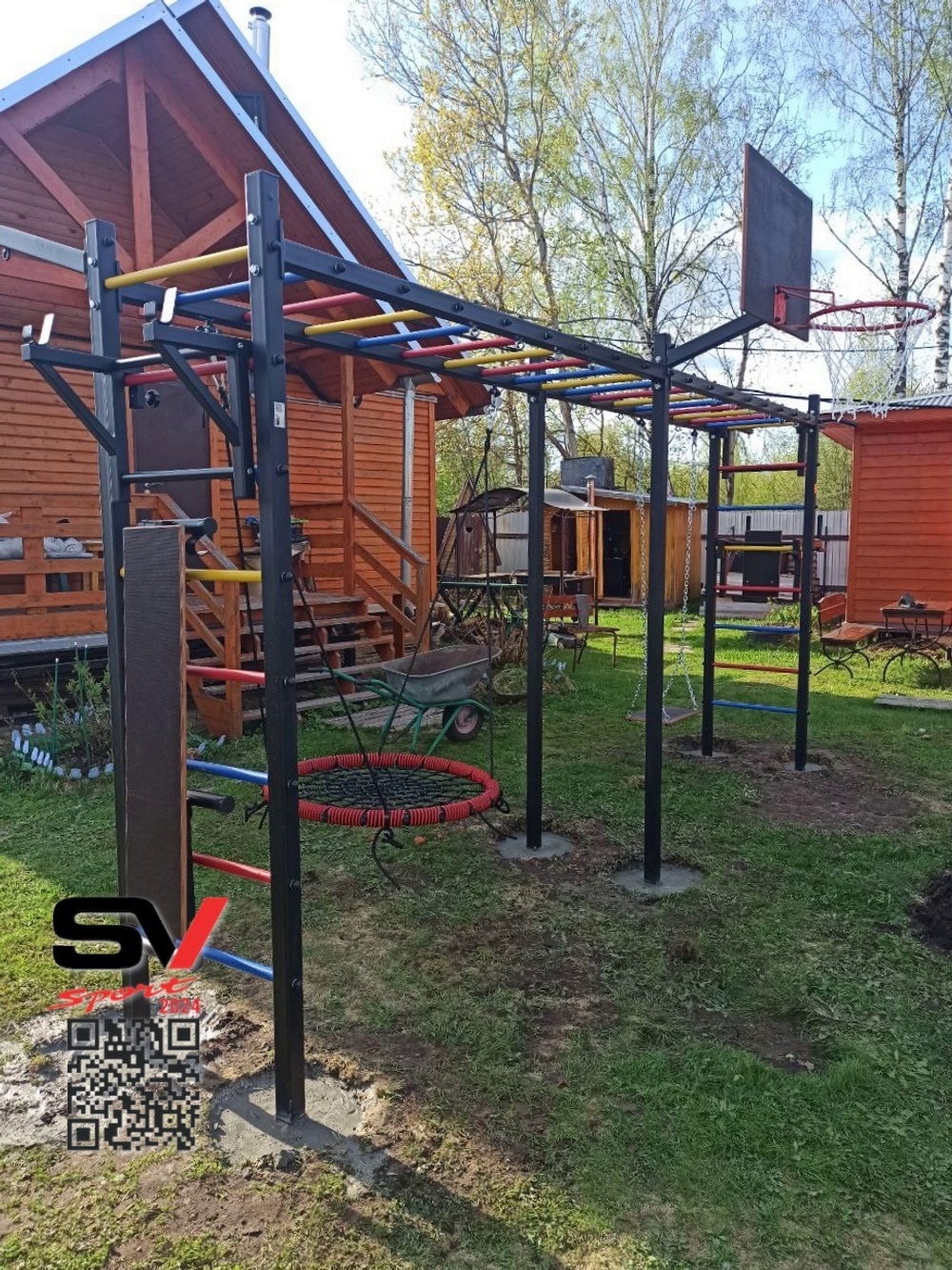 Монтаж уличной шведской стенки Sv Sport Рукоход х 2 (6 вертикальных столбов)