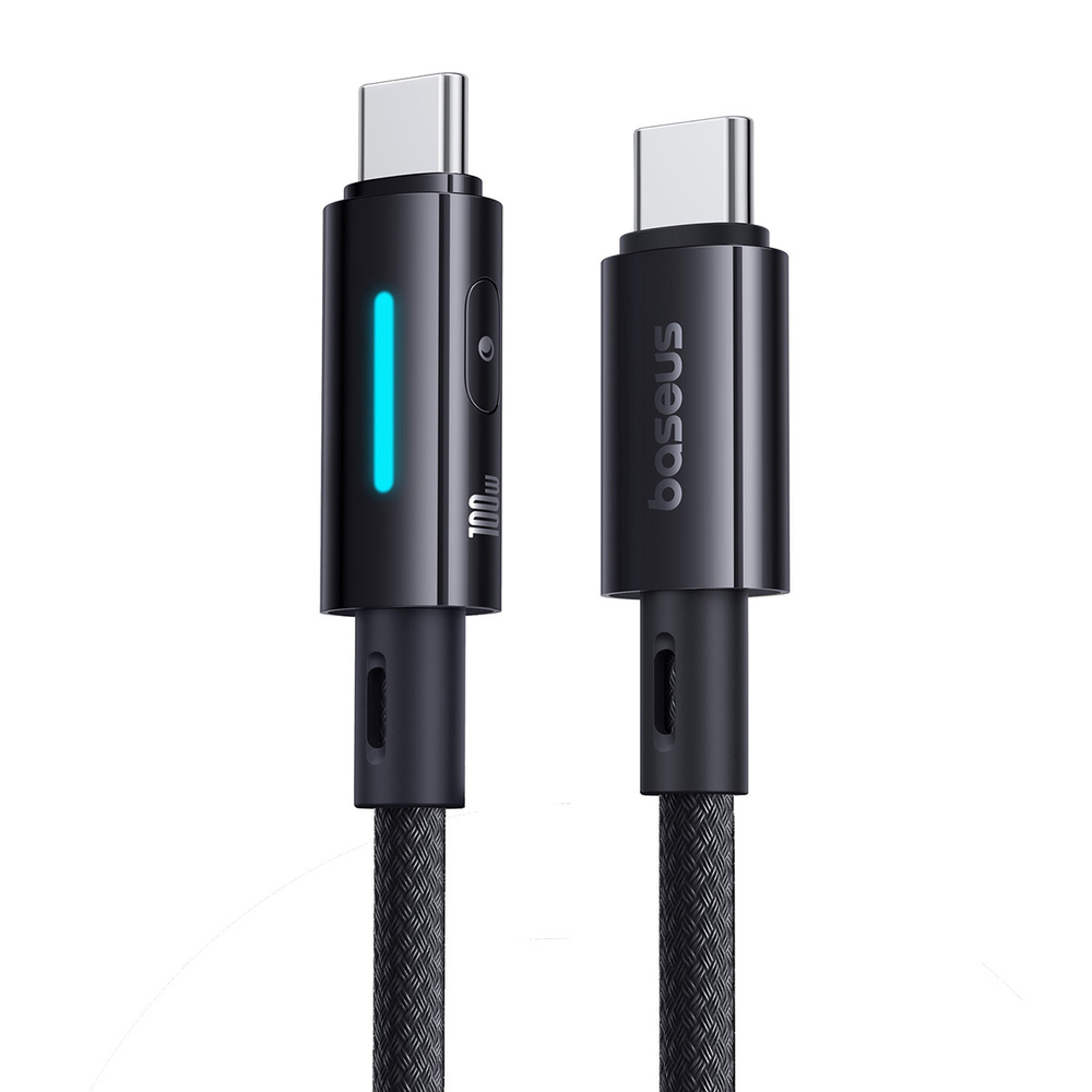 USB-C Кабель Baseus Lit Button-Control Charging+Data 100W 1-2m - Cosmic Black