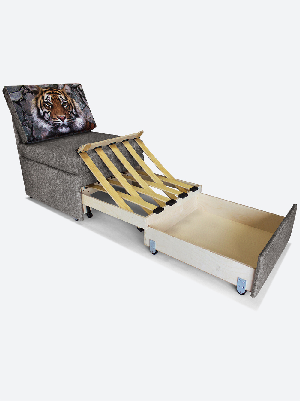 Кресло-кровать "Миник" Rich Quarz (серый), купон "Тигр"