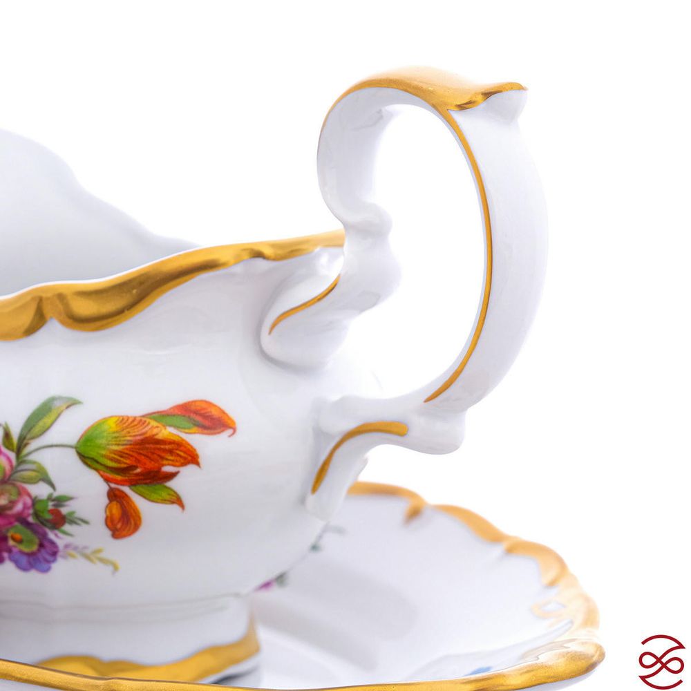 Соусник с блюдцем Queen's Crown Мейсенский букет