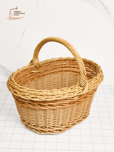 Корзина грибная, для походов в лес, для дачи, овальная, 12 литров, длина 39,5 см ширина 31,5 см высота с ручкой 34 см