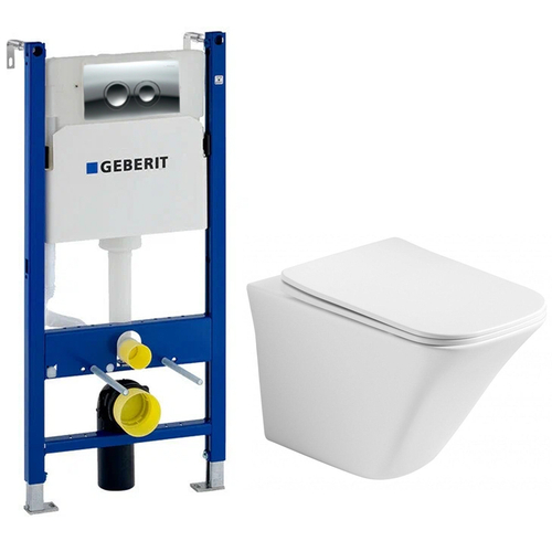 Комплект подвесной безободковый унитаз Ceramica Nova Mono Rimless CN1902 35 x 50 x 36 см с сиденьем Soft Close + инсталляция Geberit Duofix 458.124.21.5 с кнопкой, хром глянцевый